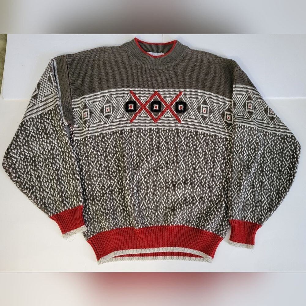 Vintage McGregor Mens L Acrylic Knit Retro Geometric Alt Pullover Winter Sweater